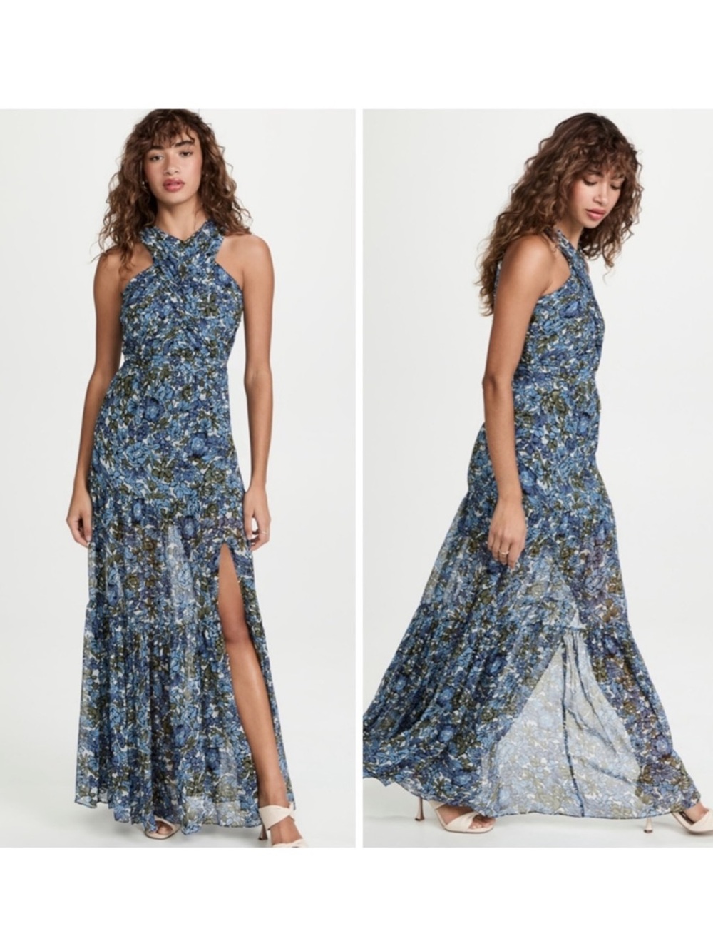 Veronica Beard Florencia 100% Silk Floral Maxi Dress Size 00 Blue Cocktail